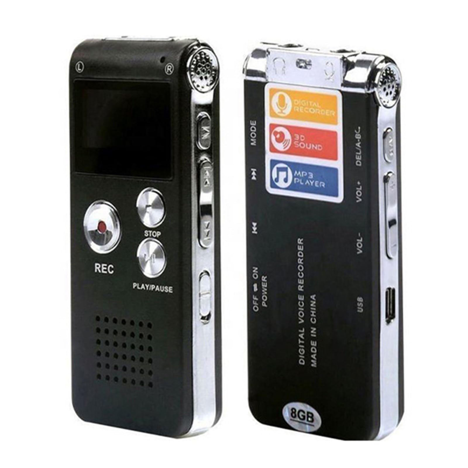 Mini dictaphone numérique à activation vocale 16 Go - Lecteur MP3 - Cadeau portable - Enregistreur audio MP3 - Charge USB - Noir