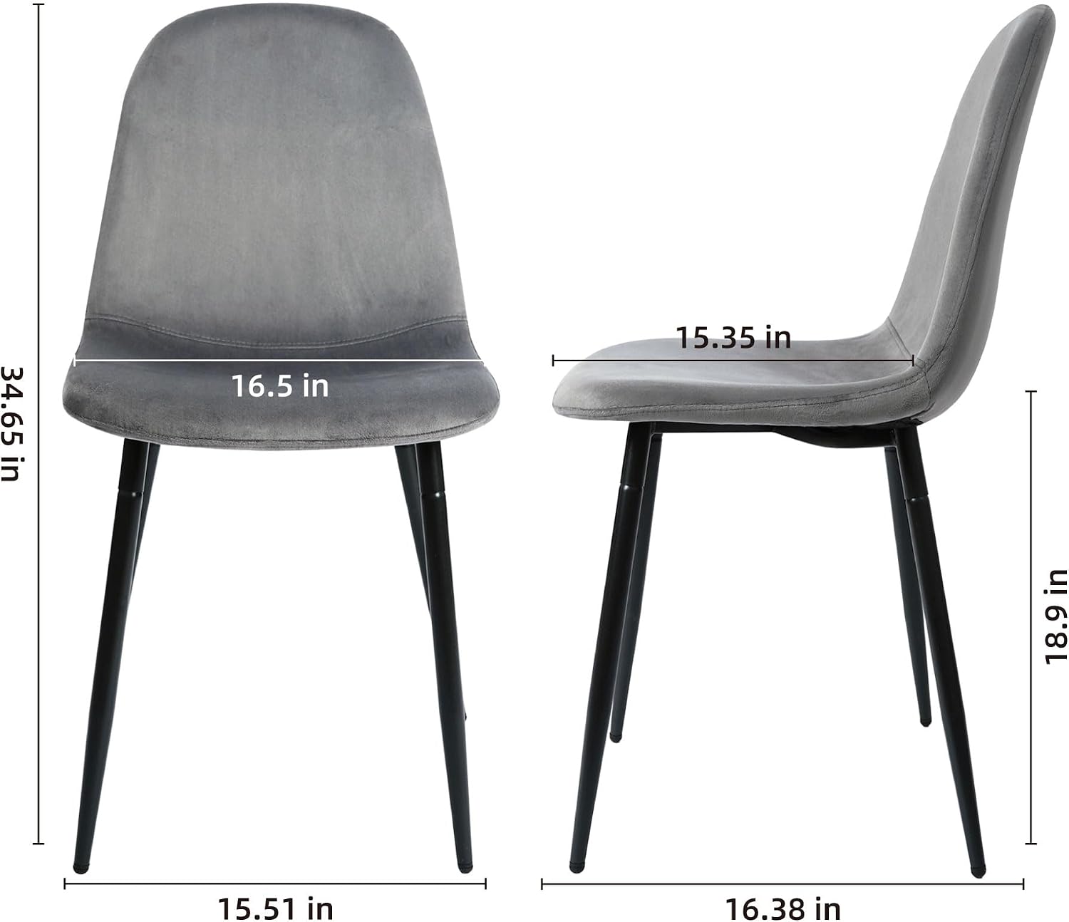 CangLong Velvet Dining Chairs Set of 2, Comfy Kitchen Side Chairs, Modern Fabric Dining Room Chairs with Padded Seat and Sturdy Metal Legs for Living & Meeting Room, Restaurant, Grey