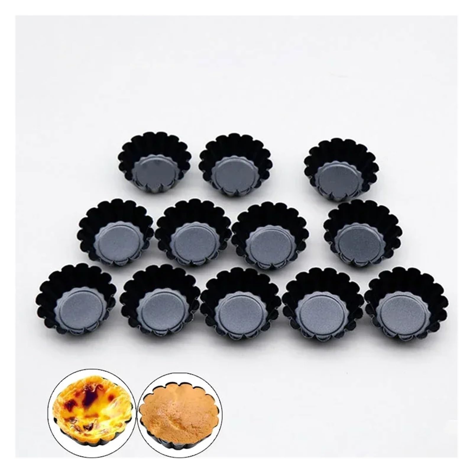 Molde para tartaletas de acero al carbono Molde de acero al carbono ondulado for tartaletas, quiches, flanes, magdalenas y cupcakes. for hornear pasteles. Utensilios repostería(Black 12pcs)
