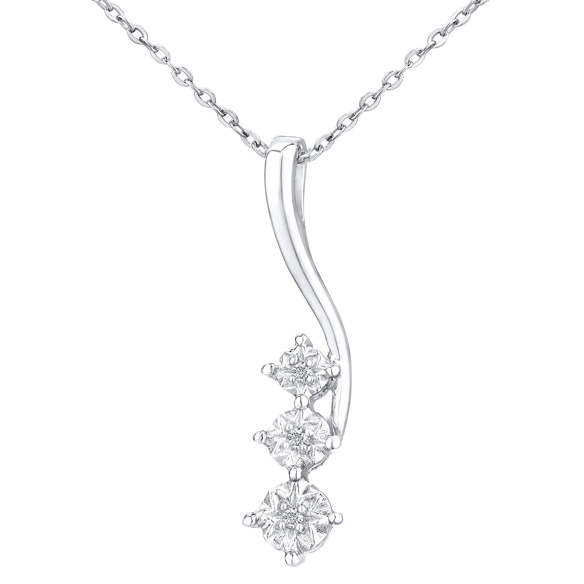 Women's Pave Set Diamond Drop Pendant and 9 ct White Gold Chain Necklace of 46 cm