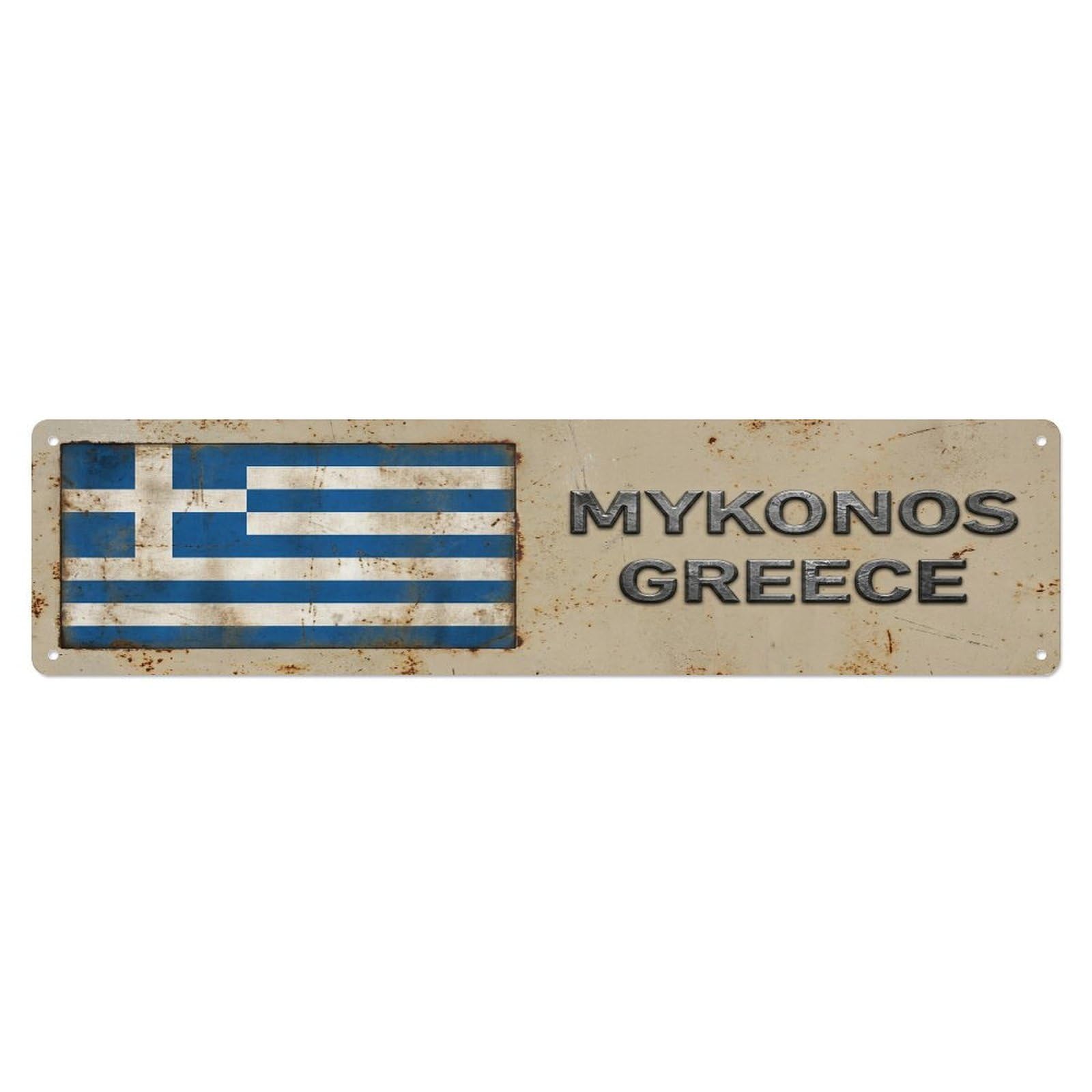 Vintage Mykonos Greece Flag Decor Rustic Travel Metal Tin Sign