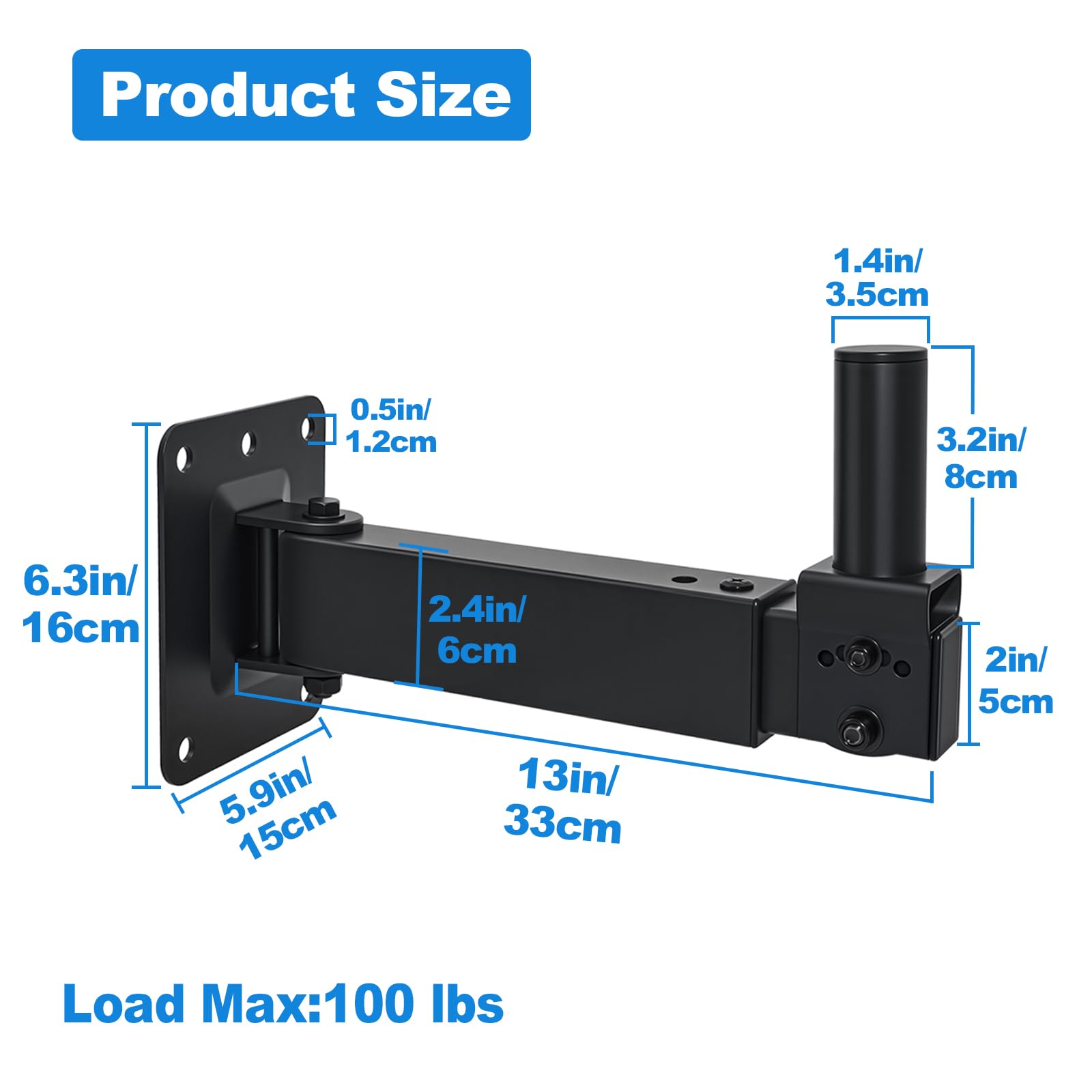 Soporte de Pared Resistente para Altavoz, inclinable y Giratorio Ajustable para Altavoces PA de Audio Profesional, soporta hasta 100 Libras HD-329 (2 Paquetes, Negro)
