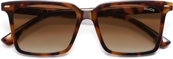SOJOS Trendy Polarized Square Sunglasses Womens Men Retro Vintage 90s Sun Glasses SJ2387 Yellow Tortoise Frame Browing Grading Lens