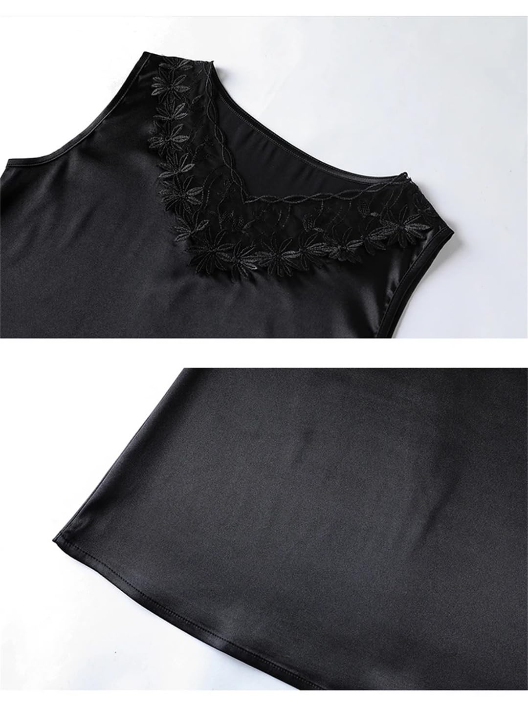 Donne Fiore Ricamo Senza Maniche Seta Camicette Estate Solido Pizzo Top