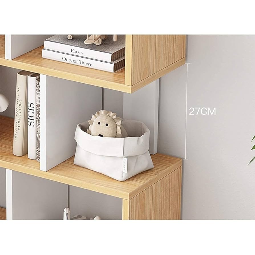 Amazon｜シンプルな本棚 フロアブックシェルフS字型の本棚木製の