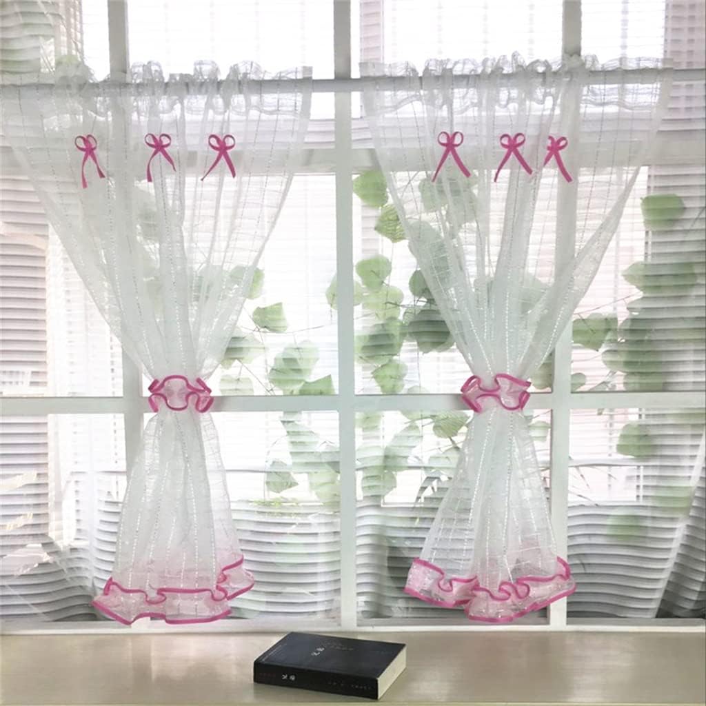 2 Pieces Short Tulle Curtains Tie Rustic Kitchen Curtains Cabinets Balcony Window Translucent Curtains (Color : E, Size : W100 x H160cm) (D W100 x H160cm)