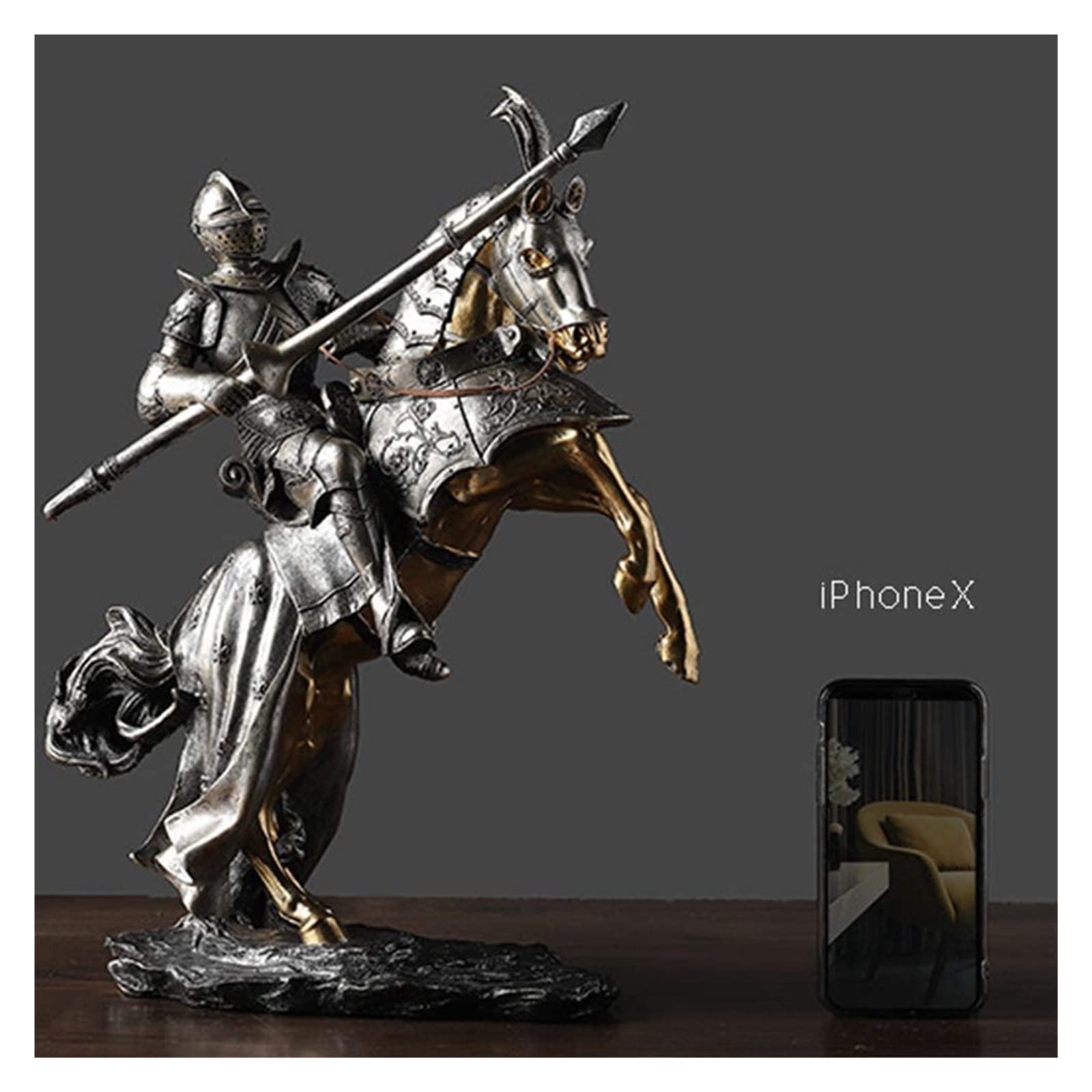 rzeźba artystyczna rodzina rzeźba artystyczna figurki dekoracja biurowa w domu statua rycerz statua Ornament zbroja średniowieczna rzeźba na koniu kolekcjonerska dekoracja figurka prezent do d