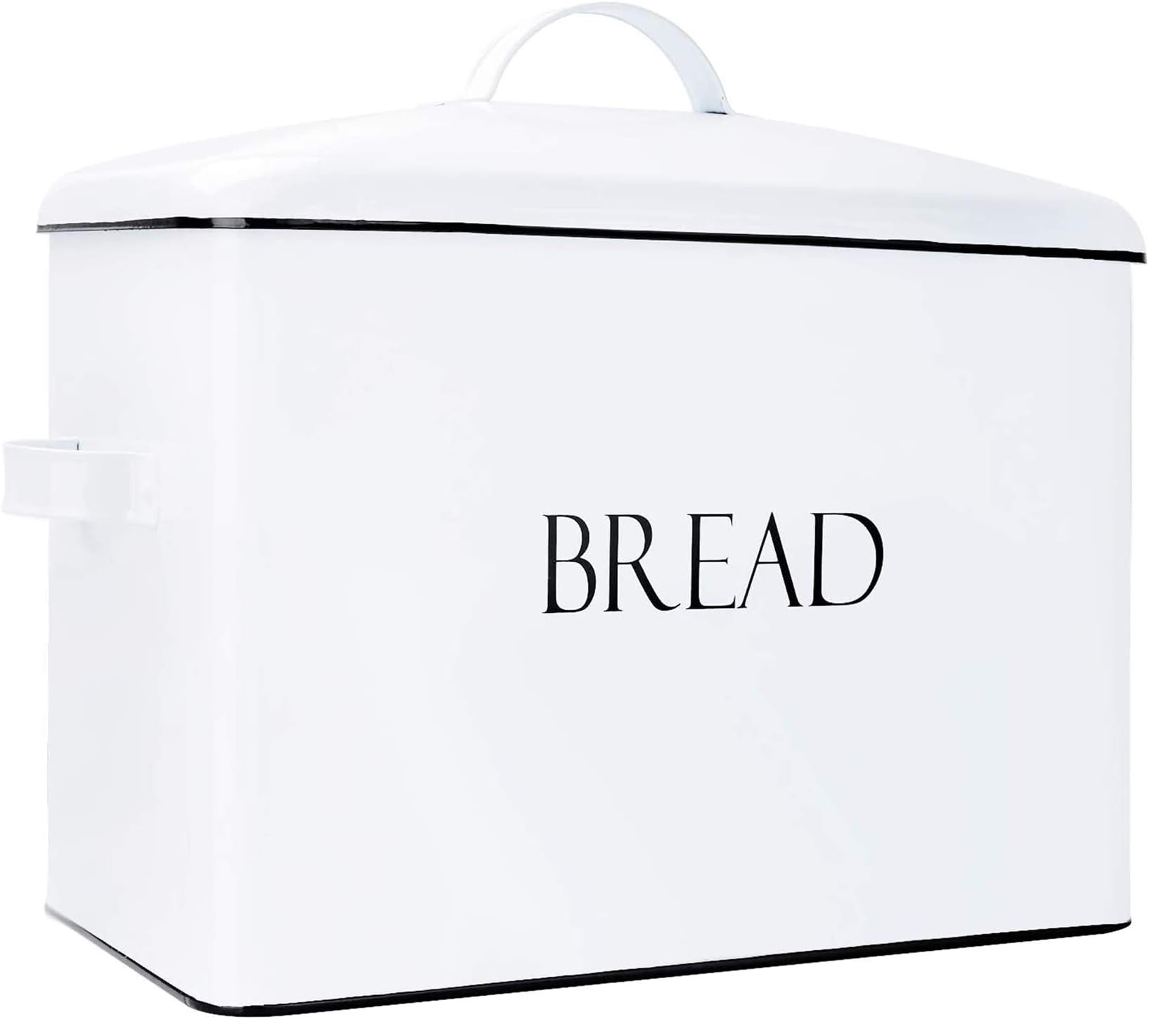 Vintage Metal Bread Bin - Countertop Space-Saving, Extra Large, High Capacity Bread Storage Box for your Kitchen - Holds 2 Loaves 13" x 10" x 7"- White with BREAD Lettering