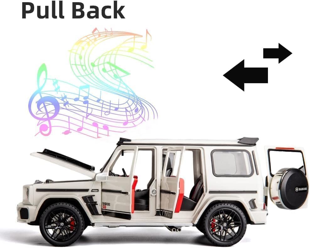 Image of 1:32 Alloy Model Car Compatible for G-Class SUV Style | Die-Cast Metal Pull Back Toy Car with Light & Sound, Openable Doors | Collectible & Gift Toy Vehicle for Kids Boys Girls (White)