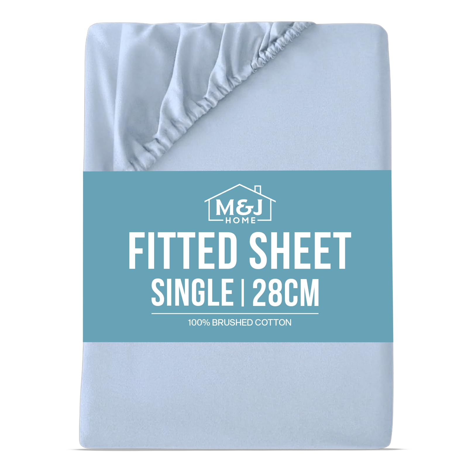 M&J Home Single Bed Fitted Sheet Light Blue - Deep Pocket 28cm (11 inch) - 100% Brushed Cotton - 140g Fabric Weight - Thermal Comfort - Machine Washable - OEKO-TEX Certified