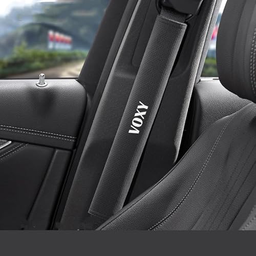 ヴォクシー シートベルトカバー シートベルトパッド シートベルトショルダー スエード素材 延長タイプ 長いサイズ マジックテープ取り付け 専属車種文字カスタム レザー 2個セット (ヴォクシー, ブラック)