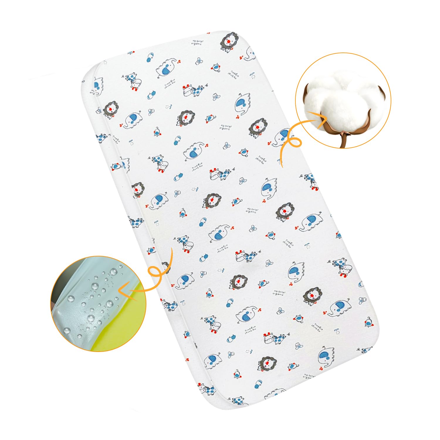 QIUBABYO Crib Mattress Topper Cotton Pad for Standard Baby Crib Toddler Bed with Breathable Washable Waterproof Non-Slip Cover,Foam Travel Strap (White, Retangle 52"x27"x2")