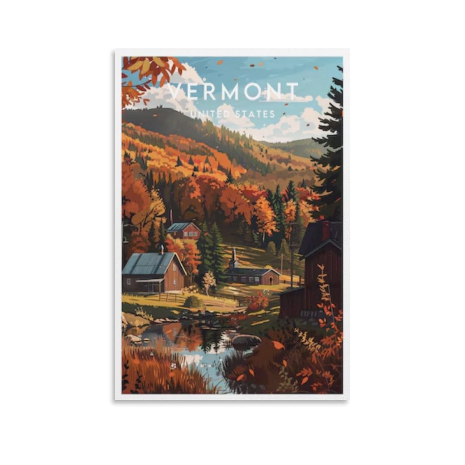 Vermont Travel Poster Canvas Wall Art Print Decor Vintage Poster for Room Aesthetic 16x24inch(40x60cm)