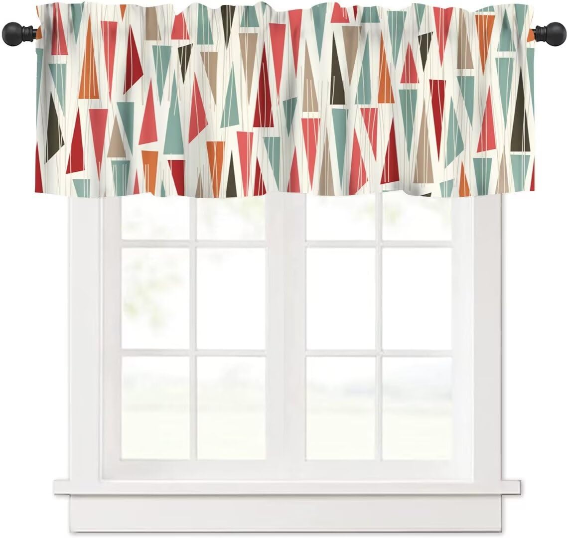Mid Century Modern Window Valance Curtain, Vintage Retro Stars Abstract Boomerang Pattern Window Valances Treatments for Kitchen Living Room Café Décor 54'x18', 1 Panel