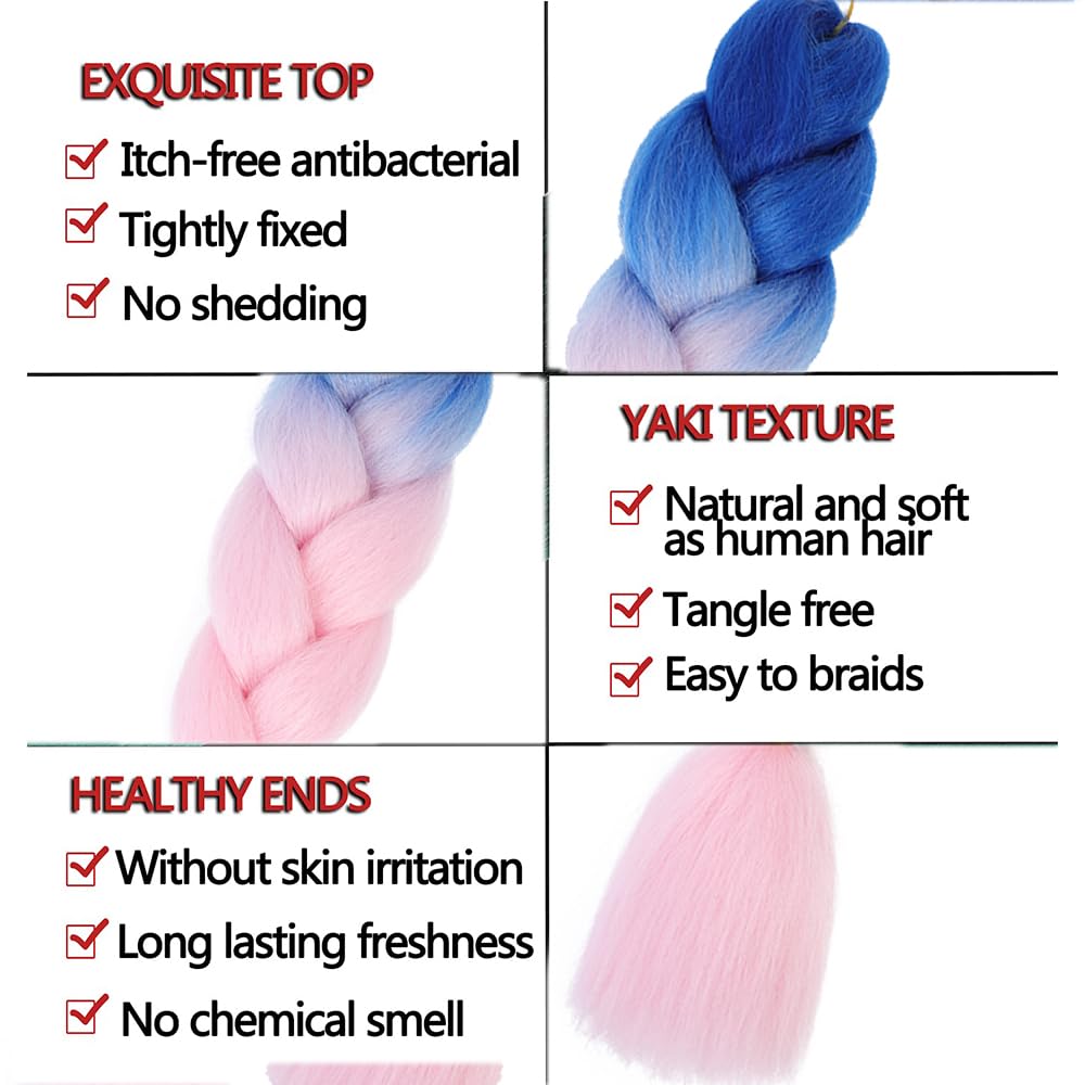blue pink Braiding Hair Extensions 6 Packs Ombre Jumbo Braids Hair Hot water setting synthetic kanekalon Hair for Box Braids Crochet Twist Hair for women girls - Image 4