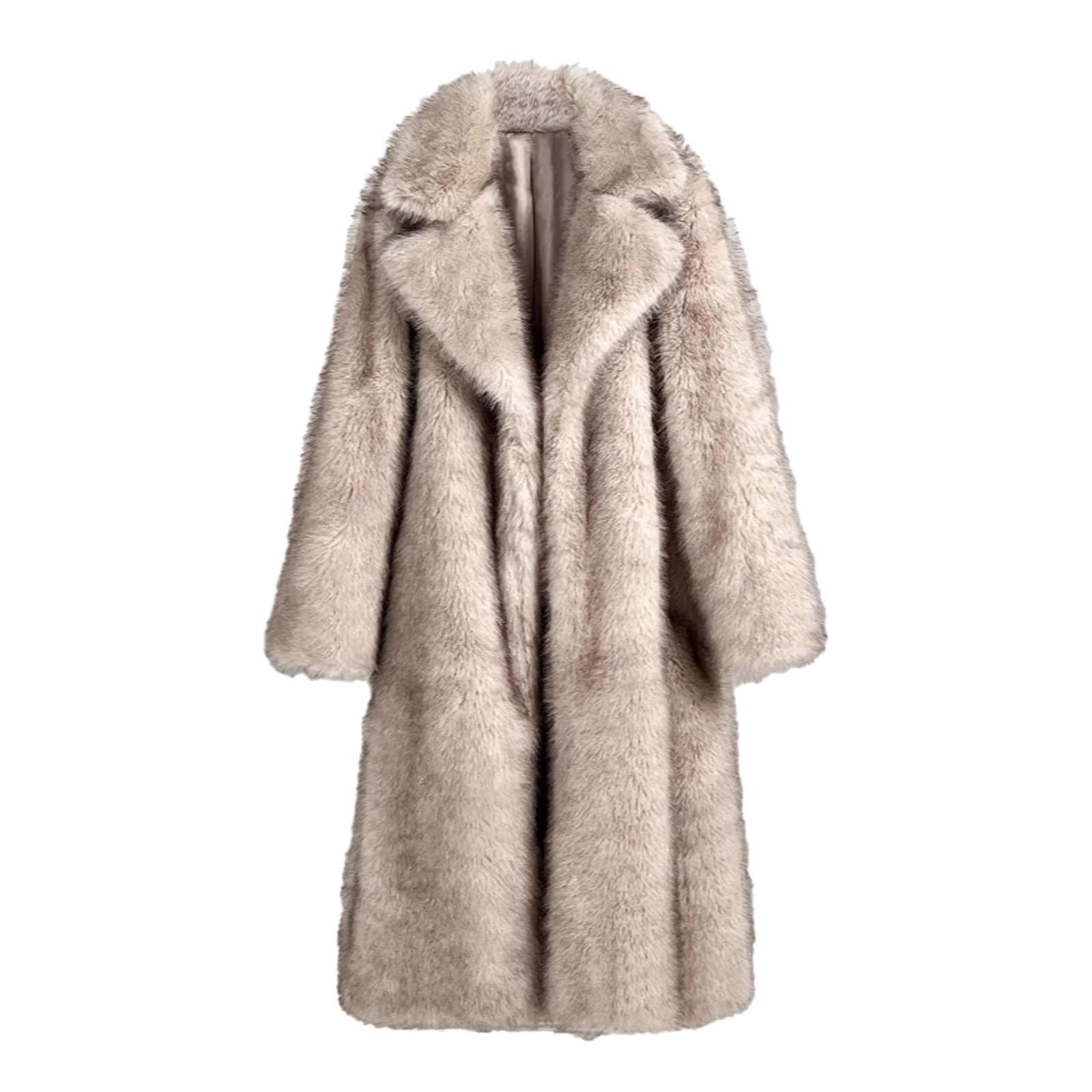 Generisch Cappotto di pelliccia da uomo lungo cappotto di pelliccia sintetica peluche giacca invernale caldo cappotto pelliccia giacca a maniche lunghe risvolto finta pelliccia giacca cardigan sciolto