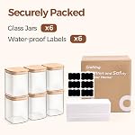 ComSaf 800ml Glass Food Storage Jars Set of 6, Clear Storage Containers with Airtight Bamboo Lid, Pantry Organization Jar, Spice, Blooming Tea, Coffee and Sugar Container, Canister Set for Kitchen