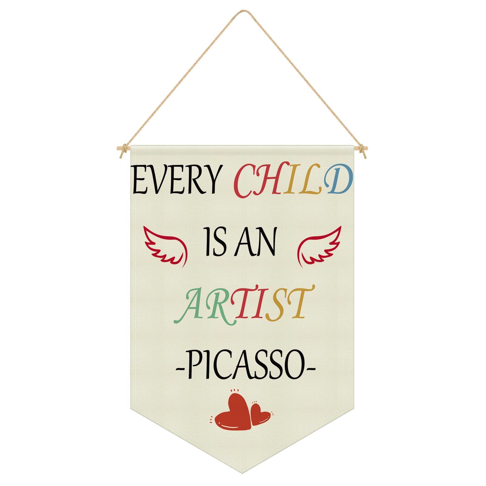 Every Child Is an Artist Quote Wall Hanging Banner Nursery Wall Decor Hanging Pennant Flag Banner Inspirational Quote Decor for Kids Room Nursery Classroom Playroom Bedroom Linen Cotton Flag