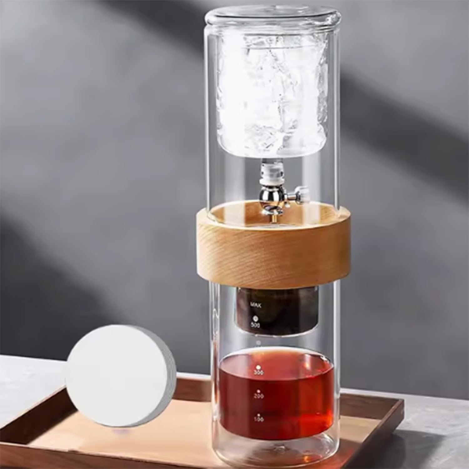 Cafetera de goteo Cold Brew, torre de goteo de vidrio de borosilicato de 500 ml con válvula reguladora de caudal para el hogar y la cafetería