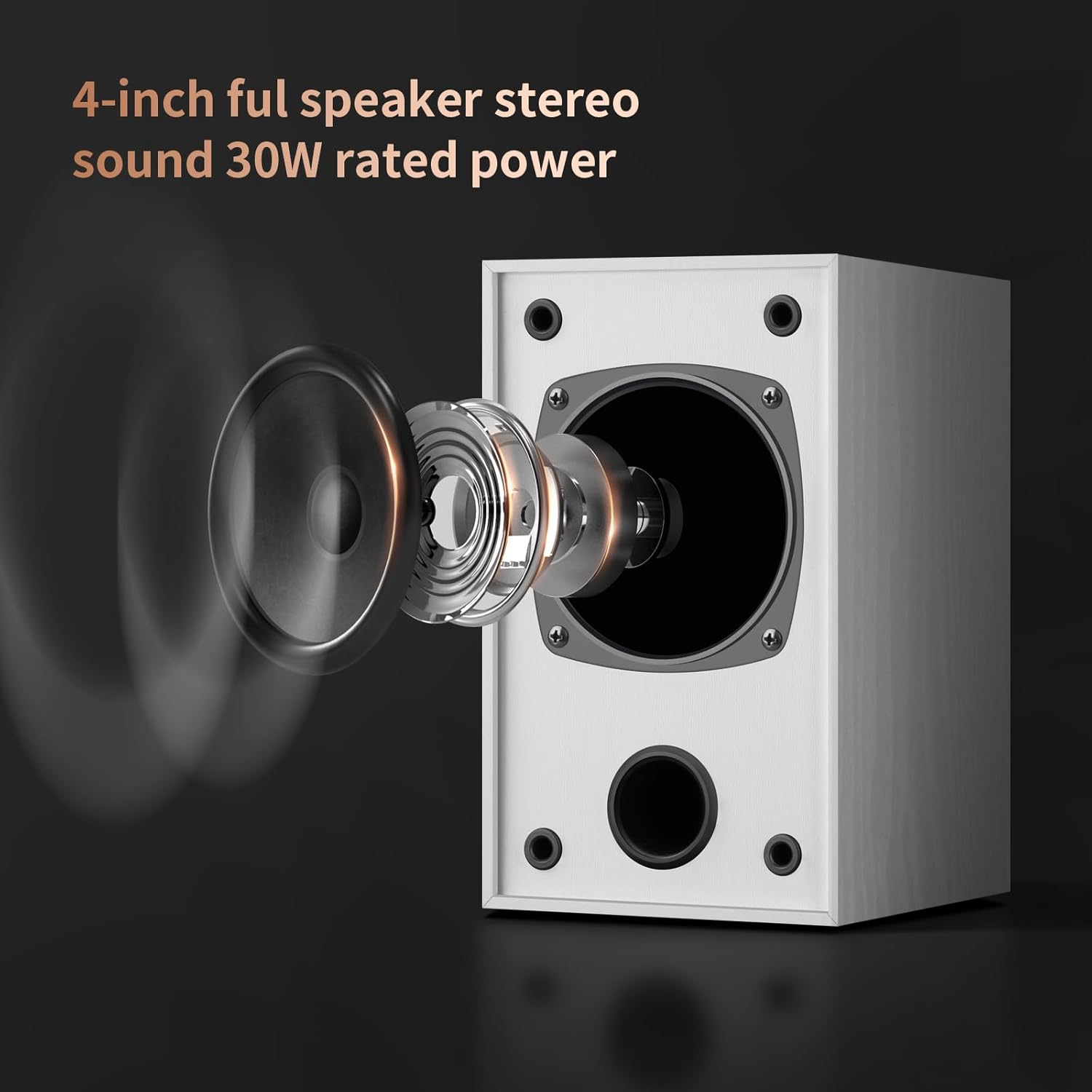 Elimavi Passive Bookshelf Speakers for Home Theater Surround Sound, Satellite Stereo Speakers with Classic Wood Grain for Record Player/Computer/TV, Wall Mountable, Cable Included, White