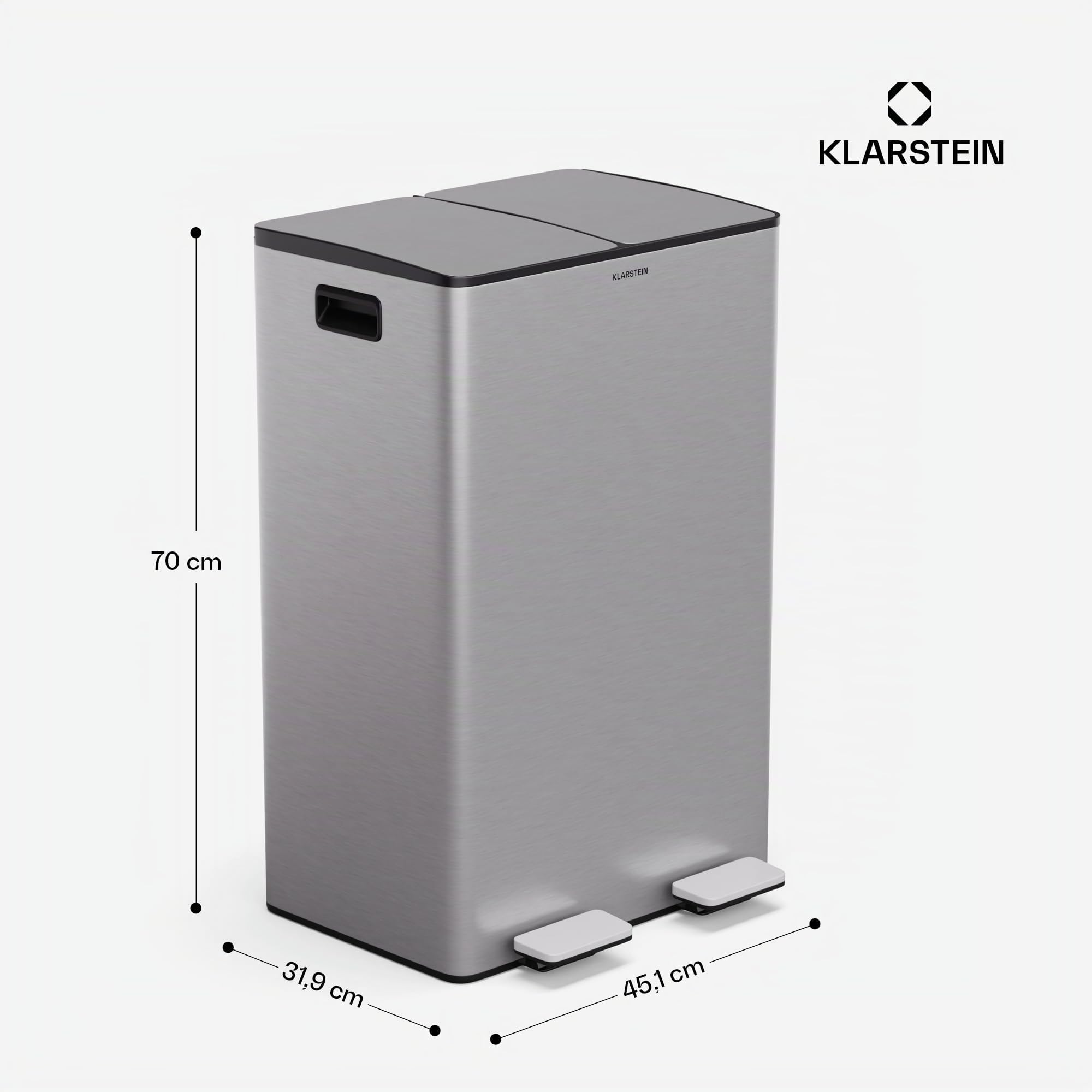Klarstein - Moderno contenitore per rifiuti da cucina da 60 L (2x30 L) con comodo contenitore per compost estraibile da 3L, tecnologia soft-close-elegante contenitore per pannolini e rifiuti da cucina