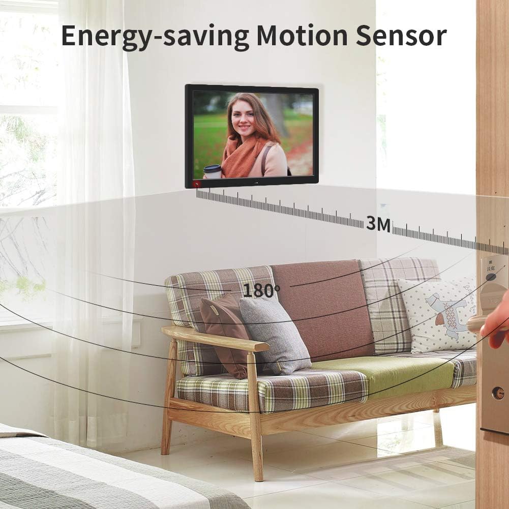 Digital Picture Frame, Jimwey 15.6 Inch Full HD IPS Screen Digital Photo Frame with Motion Sensor, Support Video Music Video USB Drive SD Card, Suitable as a Gift for Elders, Students, Friends