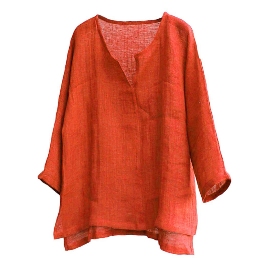 Mens Long Sleeve Henley Shirt Cotton Linen Beach Yoga Loose Fit Henleys Tops Baggy Casual Hippie V Neck T Shirts(Orange,5X-Large)