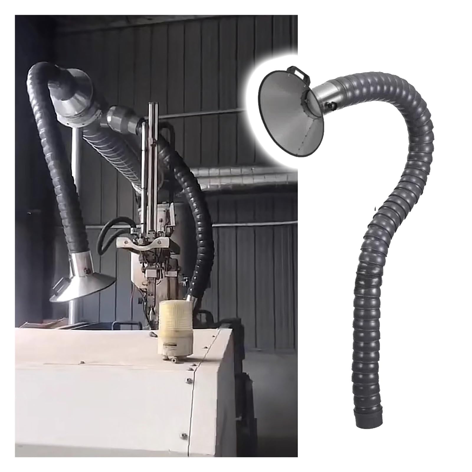 Brazo de conducto flexible ajustable con capucha de captura para soldar humo y recoger polvo de carpintería, 8 pies de longitud