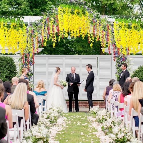 Image of SATYAM KRAFT 6 Pcs (43.2 inch) Artificial Wisteria Vine Garland | Long Silk Hanging Flowers String for Wedding Decoration Items, Mandap, Birthday Party, Festival Event & Home Decor (Yellow)