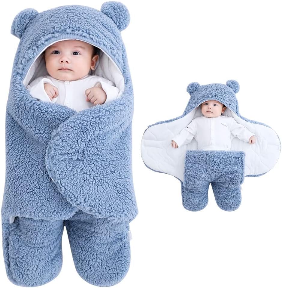 KLERICER Manta para bebé recién nacido, manta con capucha para bebé, saco de dormir, para niños de 0 a 3 o 3 a 6 meses