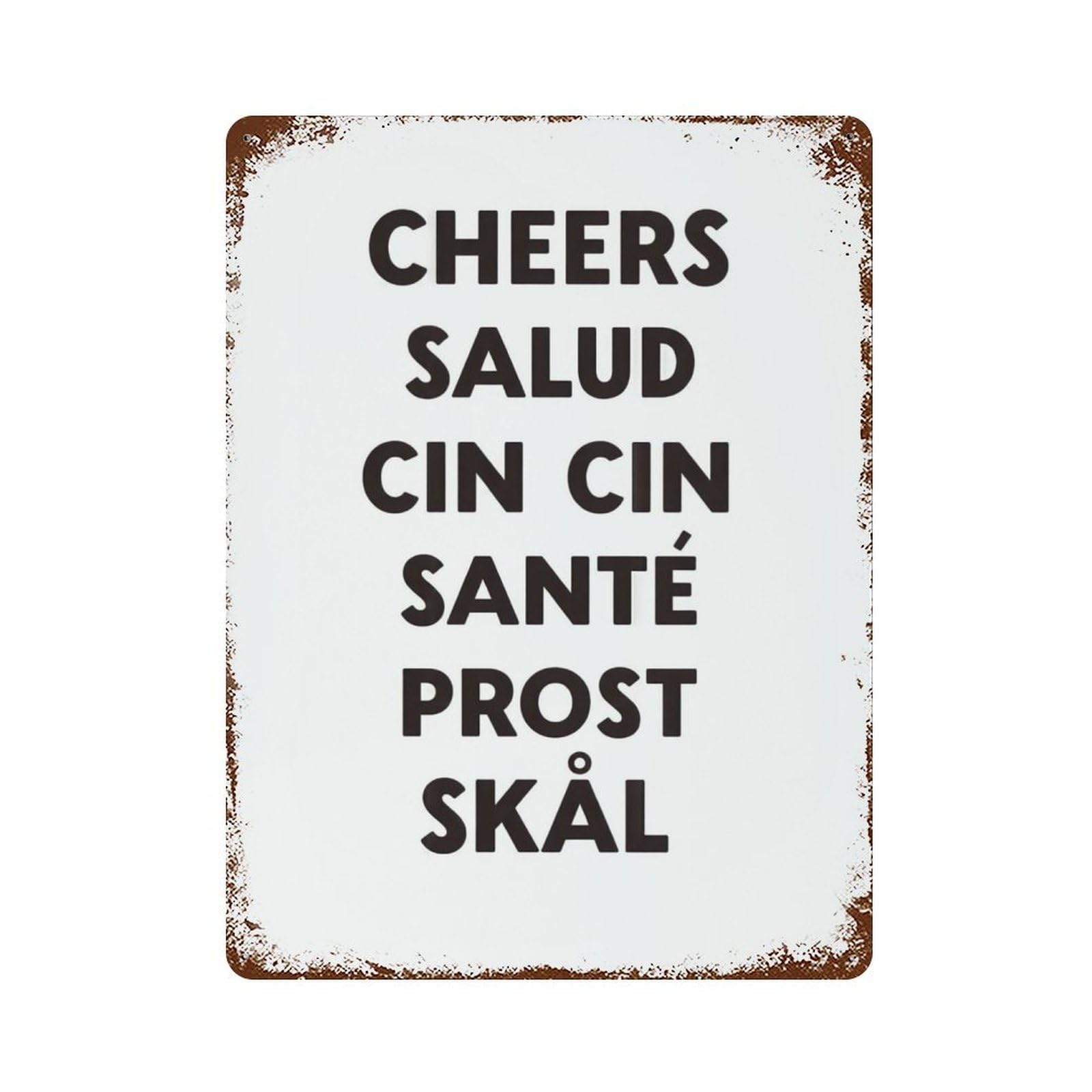 xiaoxiaoshen Cheers Typography Minimalist Bar Kitchen Poster Black And White Wall Decor Art Metal Tin Poster Modern Home Decor Art Home Bar Shop Decorations Vintage Sign 40x30cm