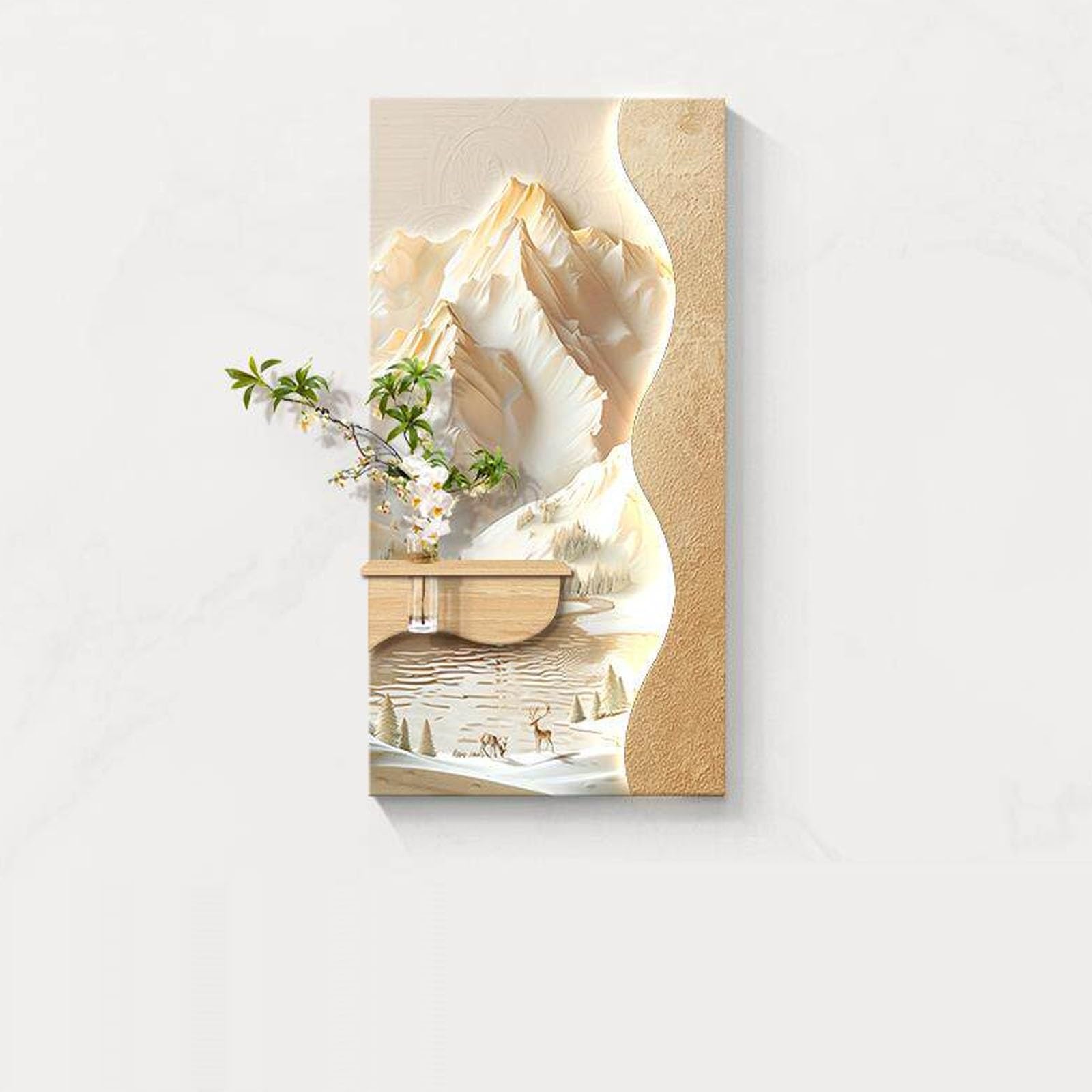 MDEUFYWEGB 3D LED Wall Art: Luxurious Abstract Sandstone Sculpture (Featuring Faux Greenery) — Decorative Art for Living Rooms, Entryways, and Hallways(B,60 * 120cm/23.6 * 47.2in)