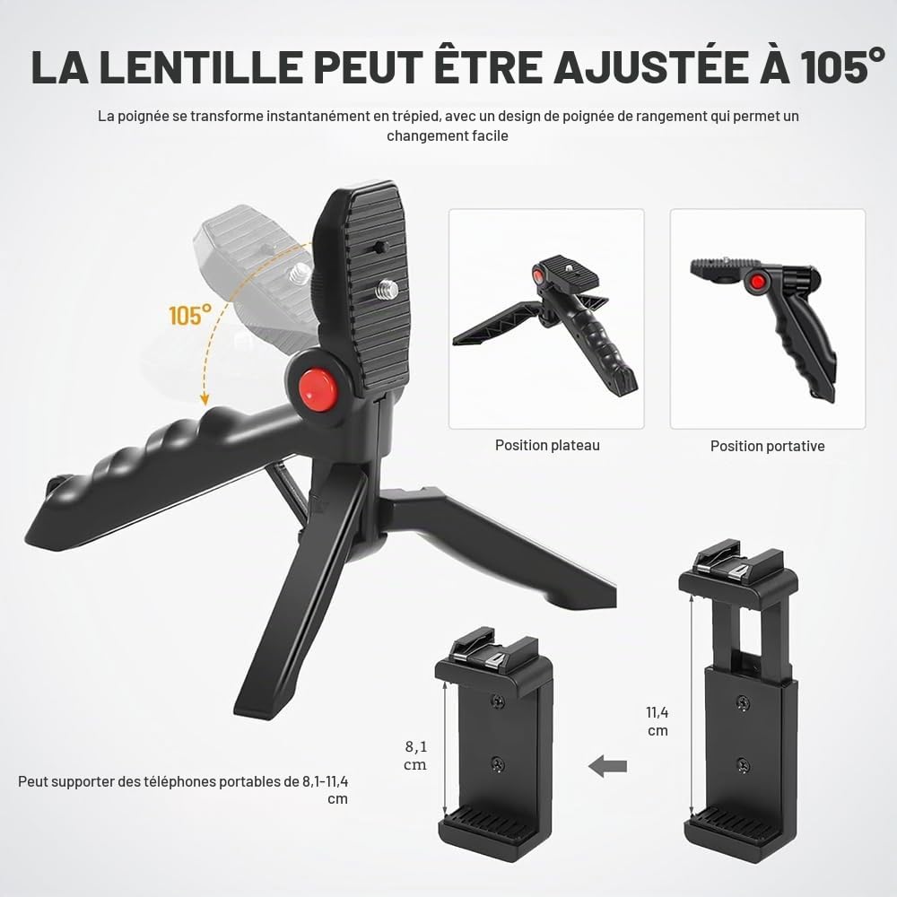 Kit complet de vlogging pour iPhone et Android : kit de démarrage YouTube avec microphone, lumière LED, trépied, télécommande – Perfect Studio Creator Video Maker pour YouTube, Instagram, Facebook