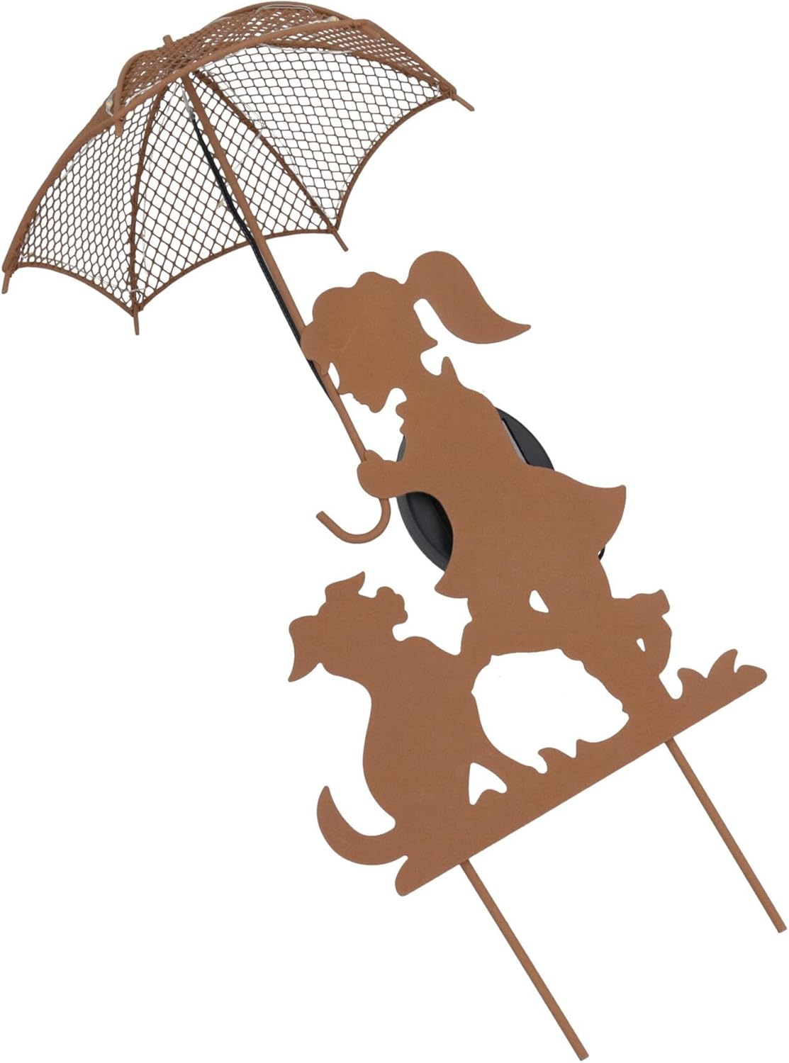 Solar Powered Rustic Girl & Dog with LED Umbrella Garden Decoration Light