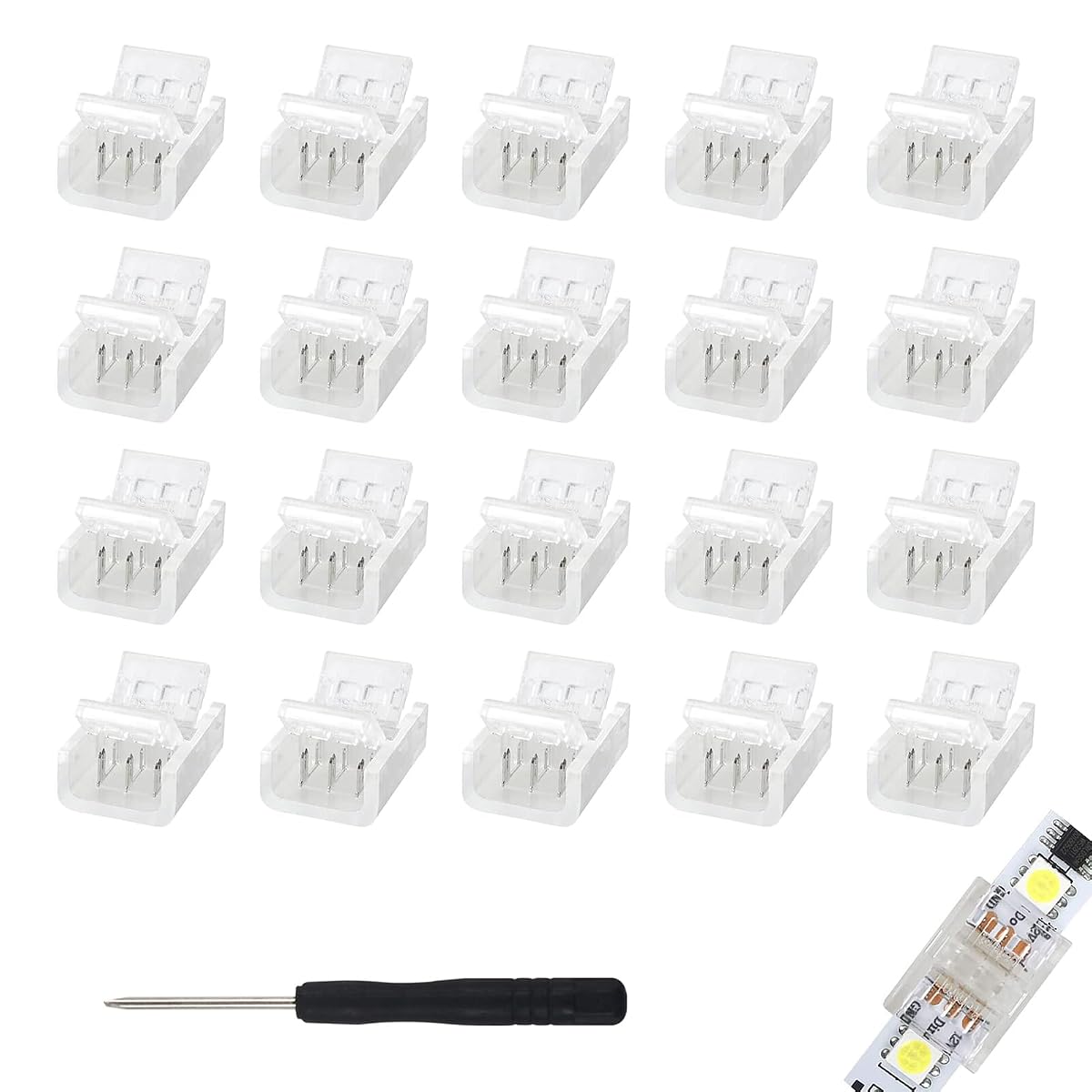 20 pcs 3 Pin 10mm LED Light Band Connectors Solderless Clear Track Lighting