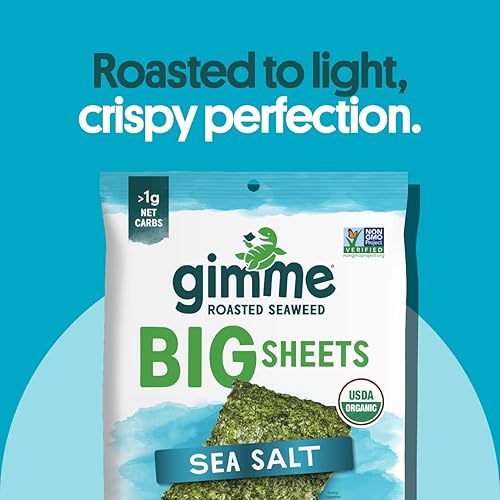 Miniatura 3 de Alimentos saludables, aperitivos de algas tostadas GimMe Organic, sal marina, lamina entera, 0.92 onza (Pack de 10)