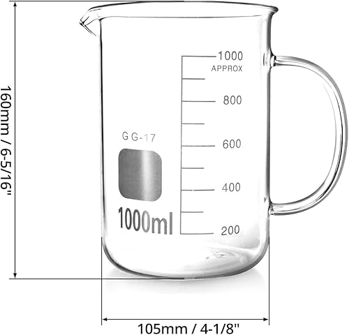 Miniatura 6 de QWORK Vaso con asa, 33.8 fl oz/33.81 oz, vaso medidor, vidrio borosilicato, taza con boquilla de vertido, paquete de 2