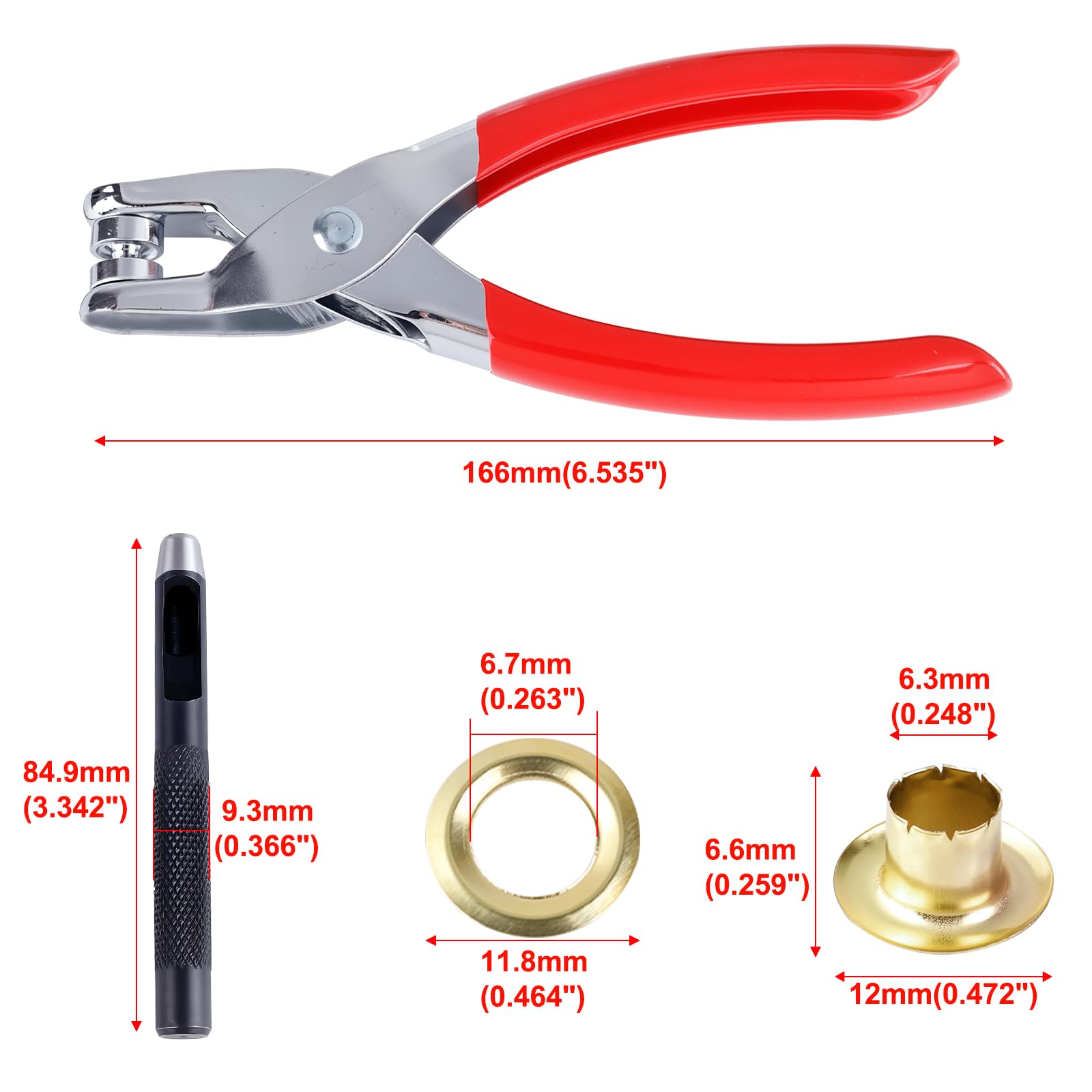 TS/DKQ-01 - Kit di 400 utensili per occhielli da 6 mm, con 400 occhielli in metallo e rondelle per tessuto, pelle, scarpe
