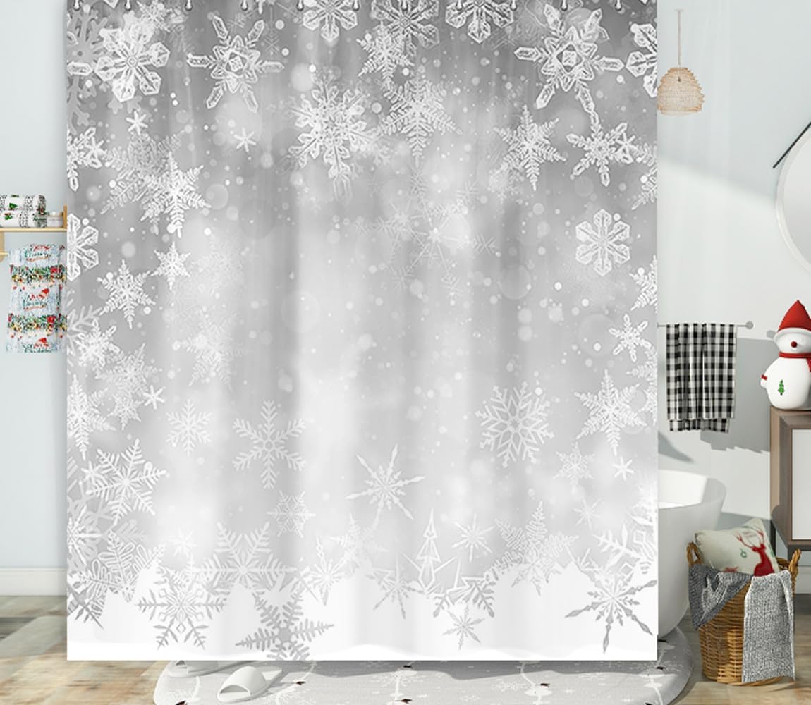 NYMB Christmas Shower Curtain Snowflake Winter Grey Gray