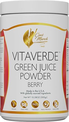 Cocó March N.M.D VitaVerde - Jugo verde en polvo, 50 superalimentos, enzimas y probióticos, sabor a bayas, orgánico, vegano, apto para paleo, sin