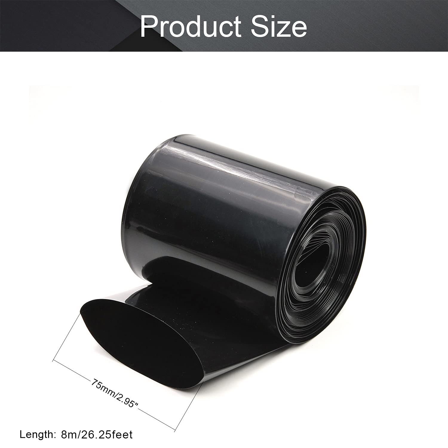 Gaine Thermorétractable PVC Pour Batterie - 75 Mm Plat - 10 Pieds - Noir - Uxcell