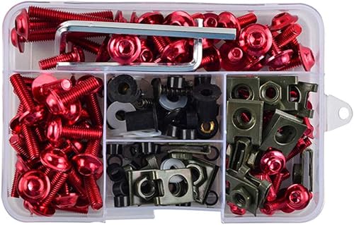 Miniatura 6 de Juego de 177 pernos de carenado de motocicleta universales de aluminio, con clip de fijación para Honda Kawasaki Suzuki Yamaha, rojo