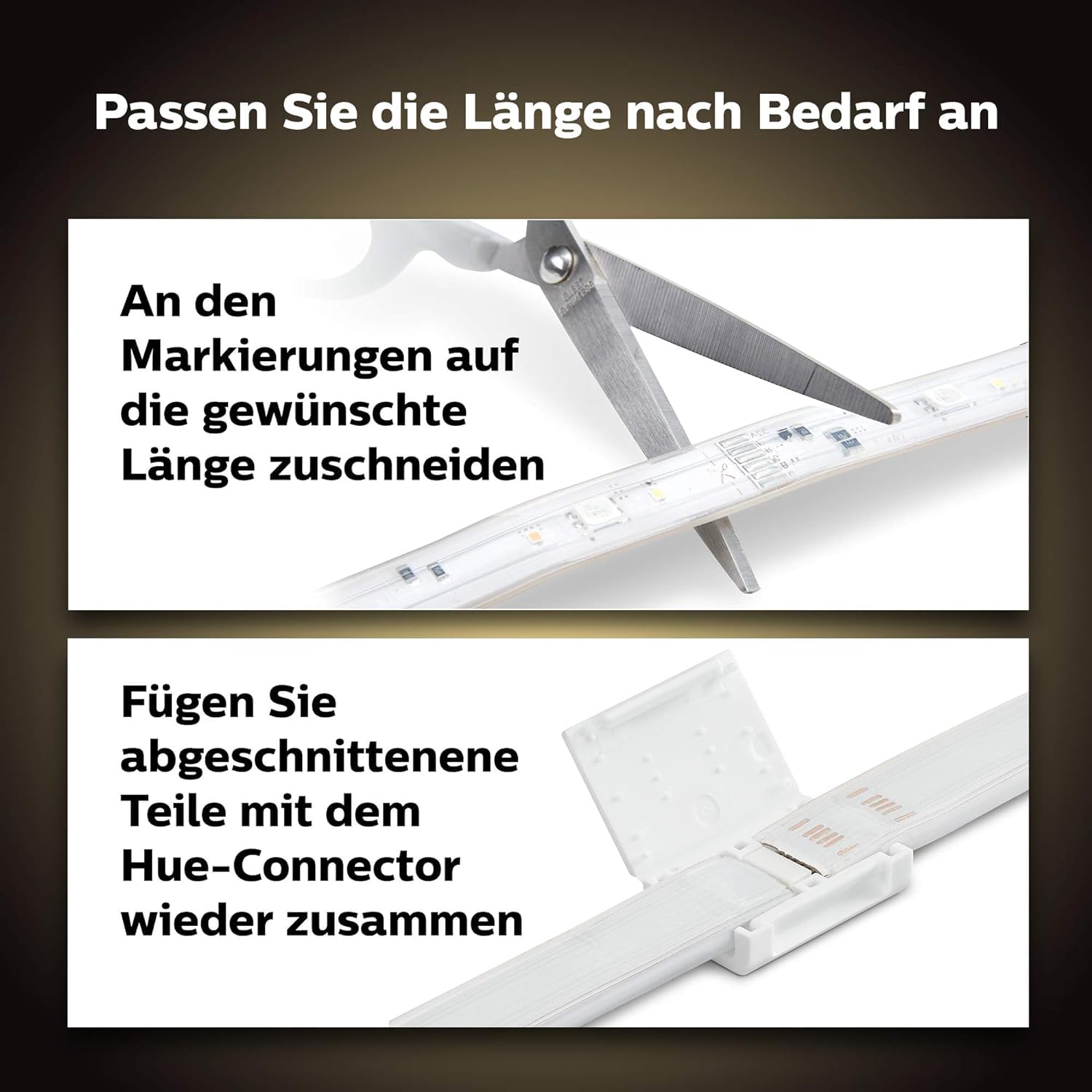 Philips Hue White & Color Ambiance Lightstrip Plus Basis-Set V4 2m+1m dimmbarer LED Streifen 16 Mio. Farben smarte Lichtsteuerung