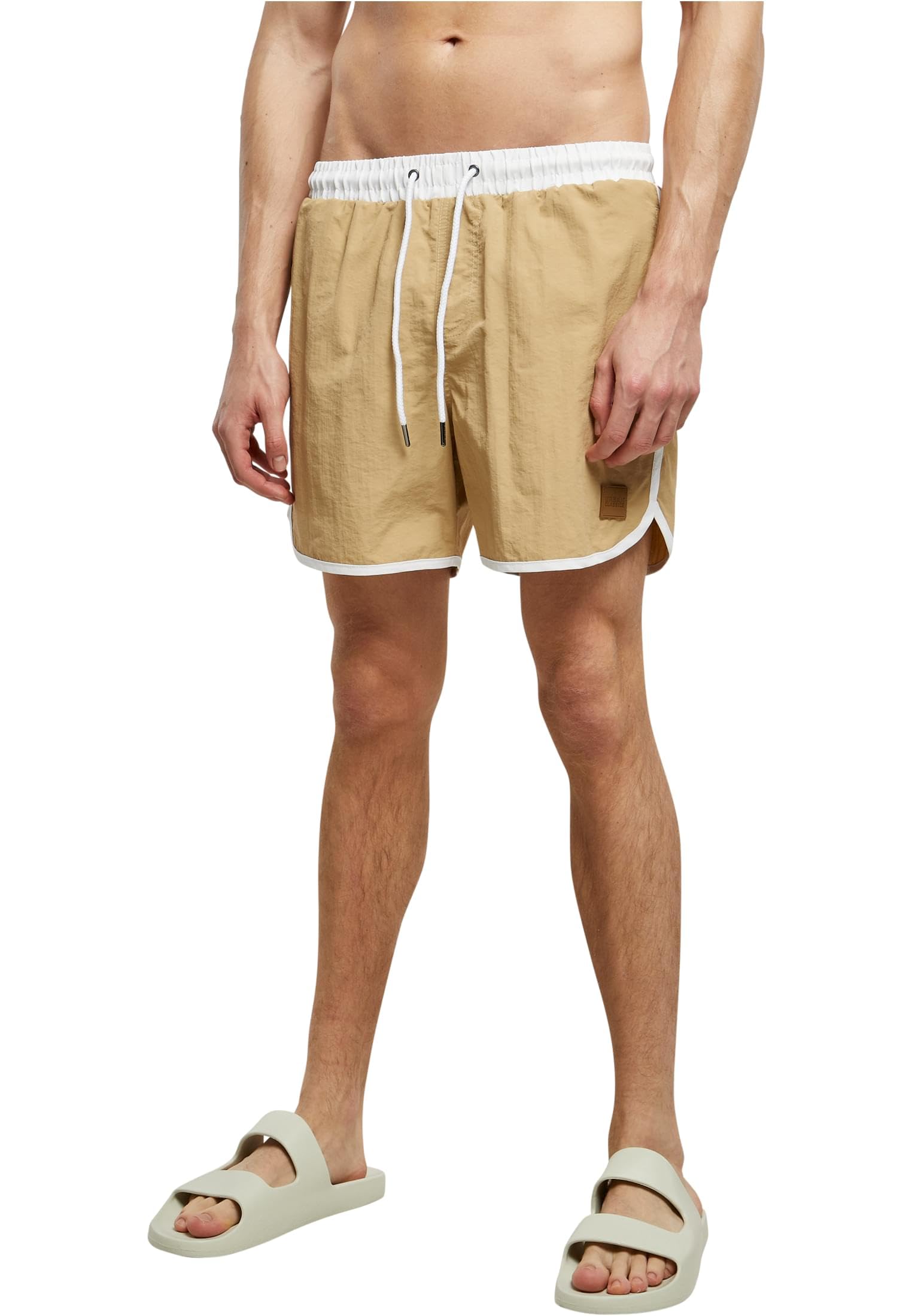 Urban Classics Men's White/Unionbeige Swimming Trunks Retro Swimming Trunks For With Drawstring Sizes Xs-5Xl, /Union Beige, M