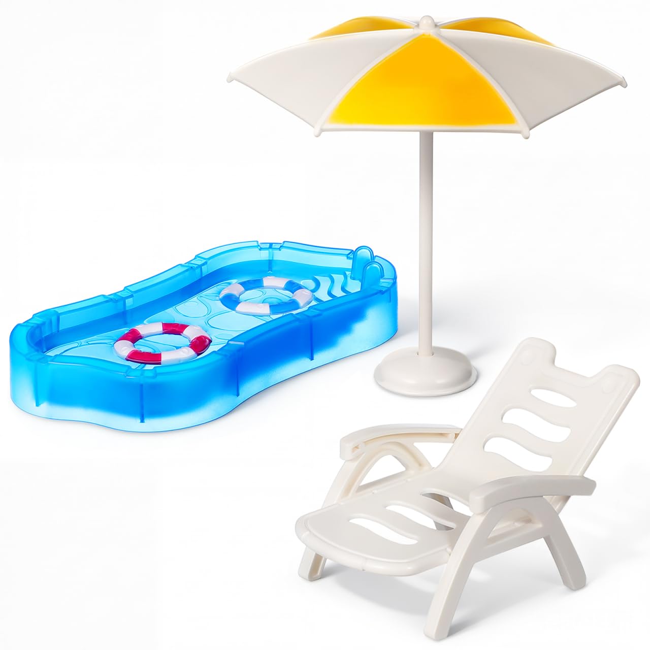 Set De 5 Decoraciones En Miniatura Para Piscina De Muñecas – Sombrilla, Tumbona Y Flotadores, Ideales Para Paisajes De Playa Y Bañeras