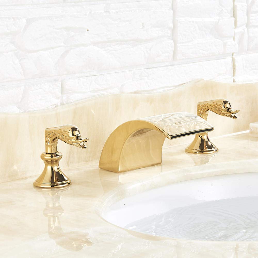 ASerZenith Gold Bathroom Basin Faucet Wash Basin Sink Faucet Double Handle Basin Taps Deck Mounted Wash Hot and Cold Water Faucet Mixer Tap