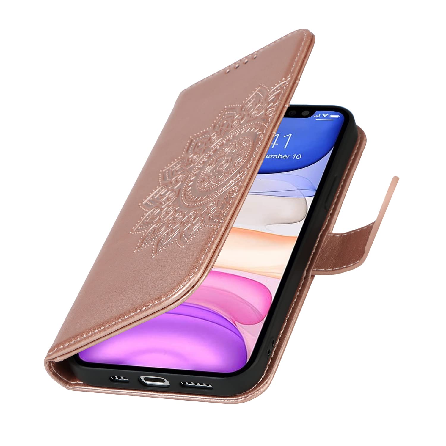 CAVOR Handyhülle Für IPhone 11 Pro – Lederoptik, Mit Band, 4 Kartenfächern & Ständerfunktion, Magnetisch
