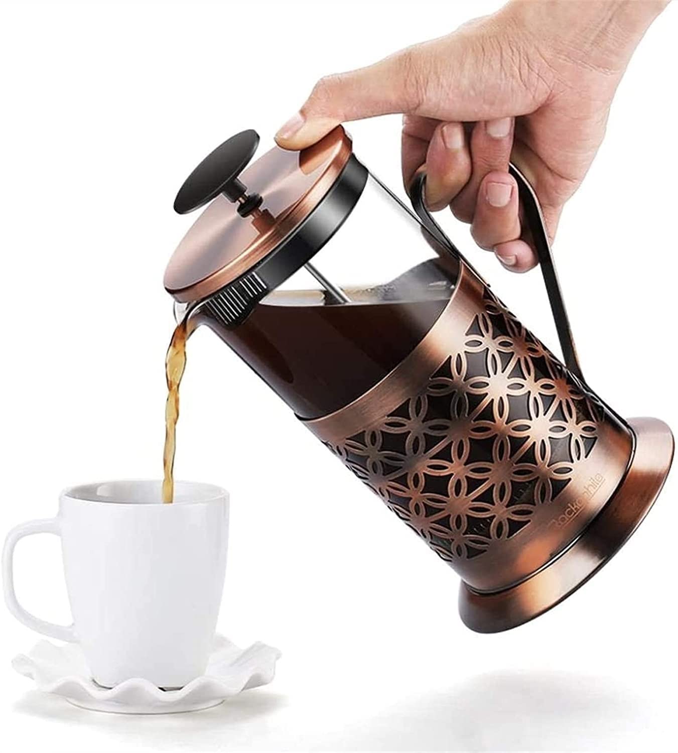 Duży ekspres do kawy French Press, ekspres do herbaty, filtr ze stali nierdzewnej, 1 litr, miedź