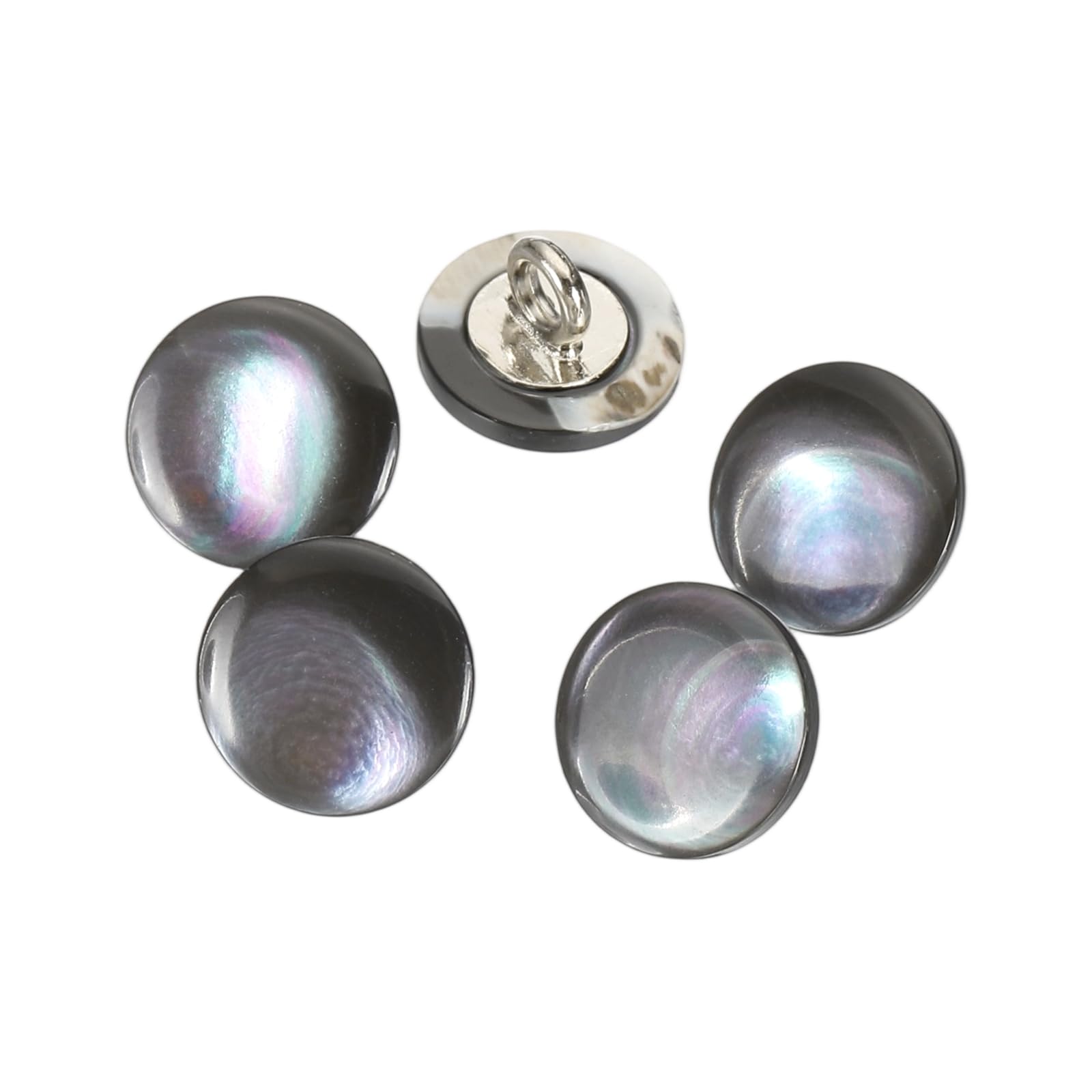 sourcing map 5 Pcs Natural Shell Buttons, 11.5mm Mother of Pearl Buttons Curved Surface Button Shell Shank Button for Shirt Sewing DIY Crafts Decoration, Grey/Silver