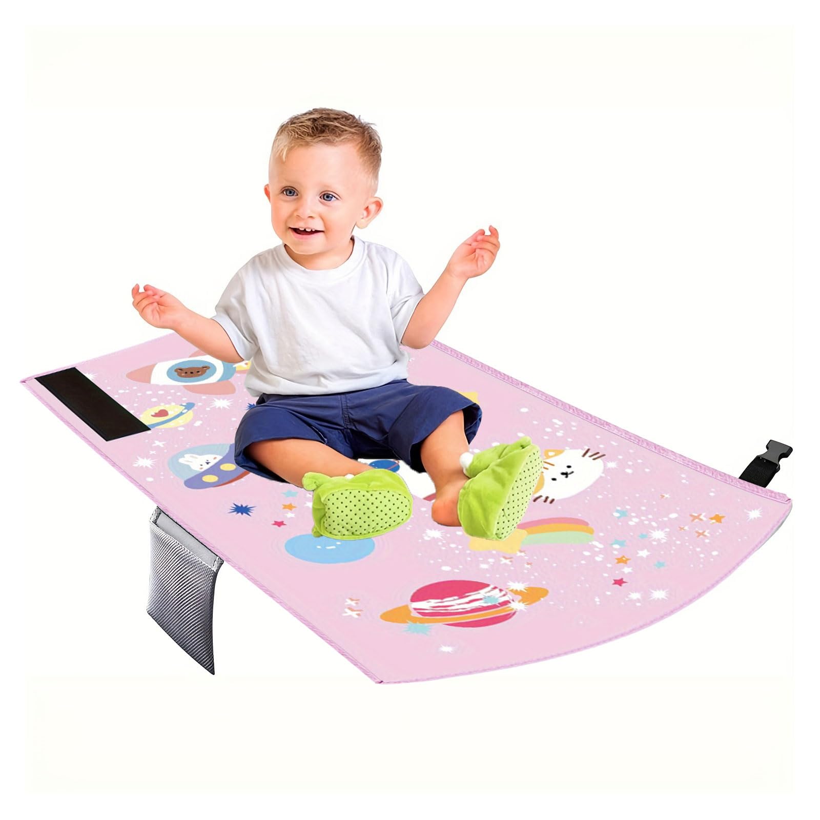Mumisuto Toddler Airplane Seat Extender - Portable Travel Bed With Foot Hammock for Kids Rest Legs (Pink)